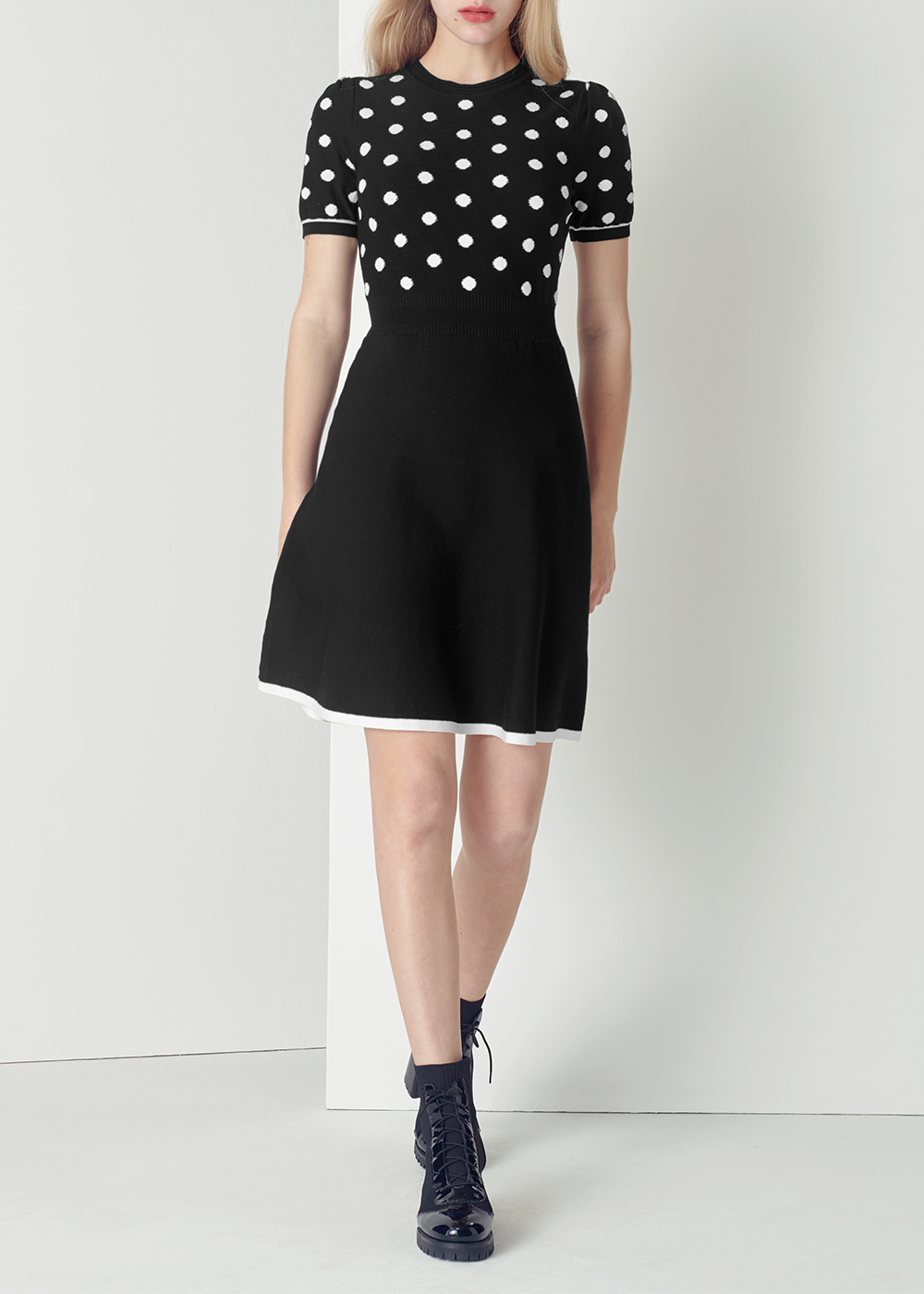 SALAZIA Black-White Colorblock Knit Dresses