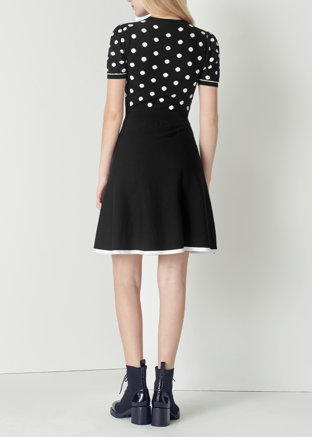 SALAZIA Black-White Colorblock Knit Dresses