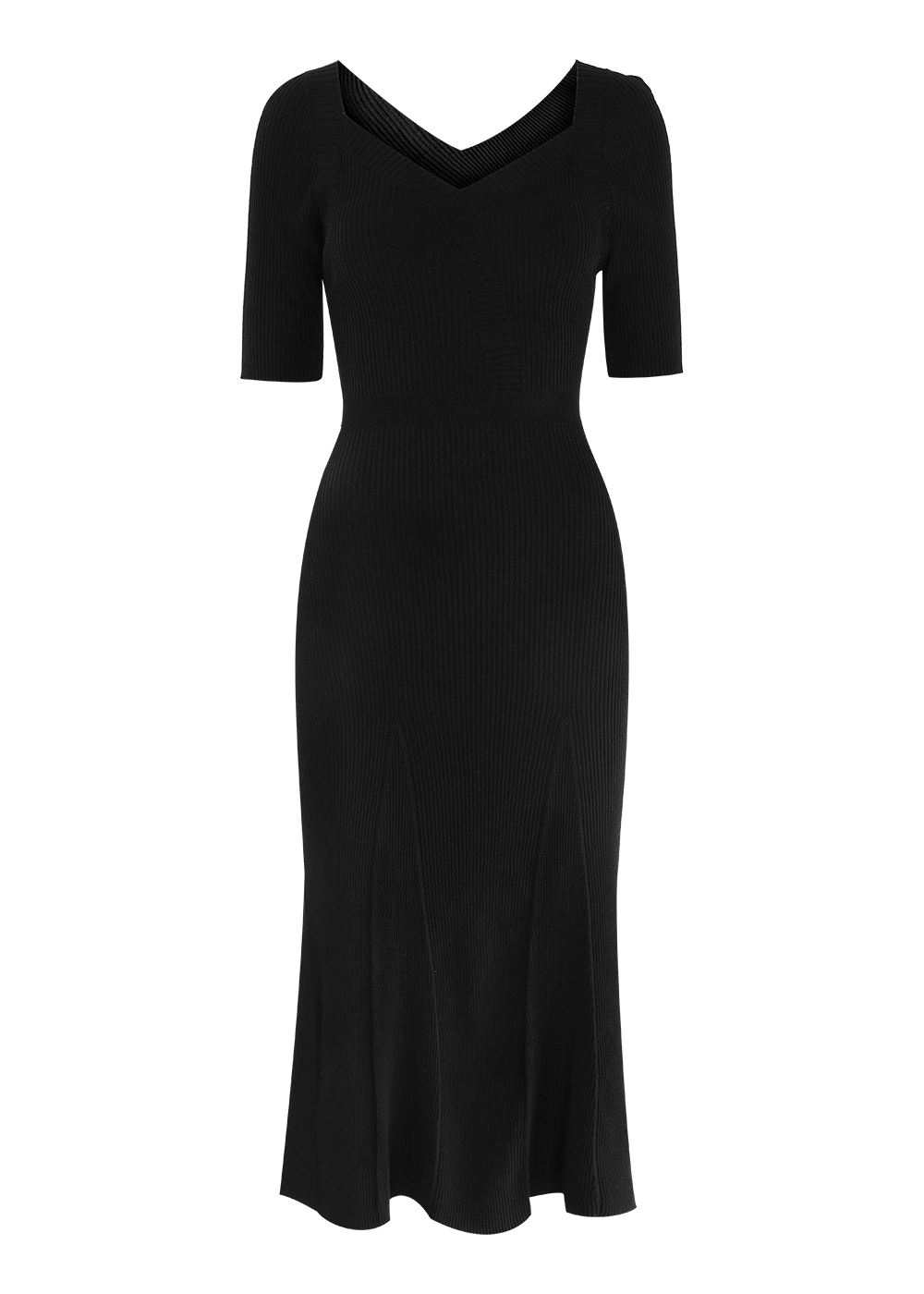 SALAZIA Black Viscose-Polyester Knit Short-Sleeve Dresses