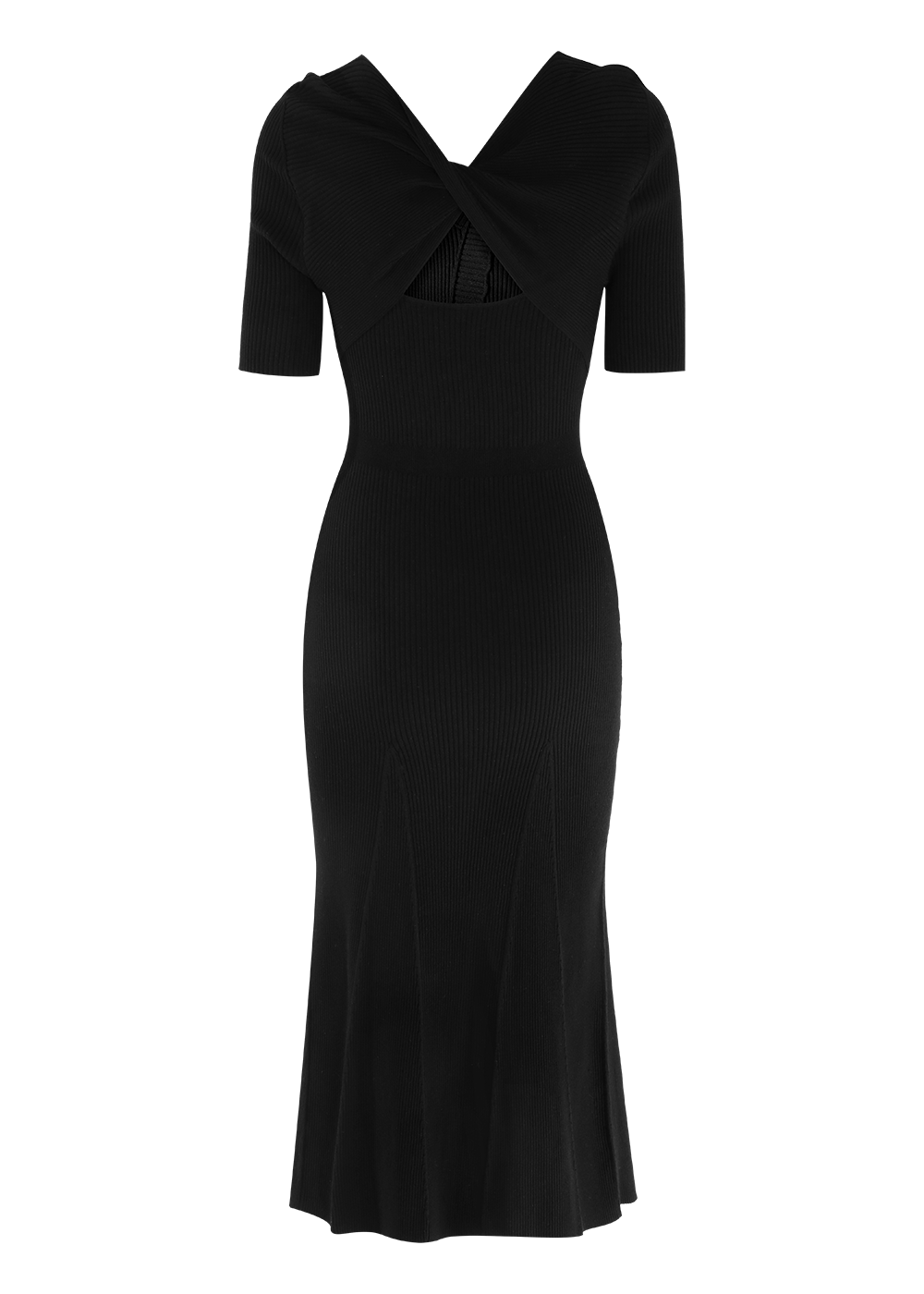 SALAZIA Black Viscose-Polyester Knit Short-Sleeve Dresses