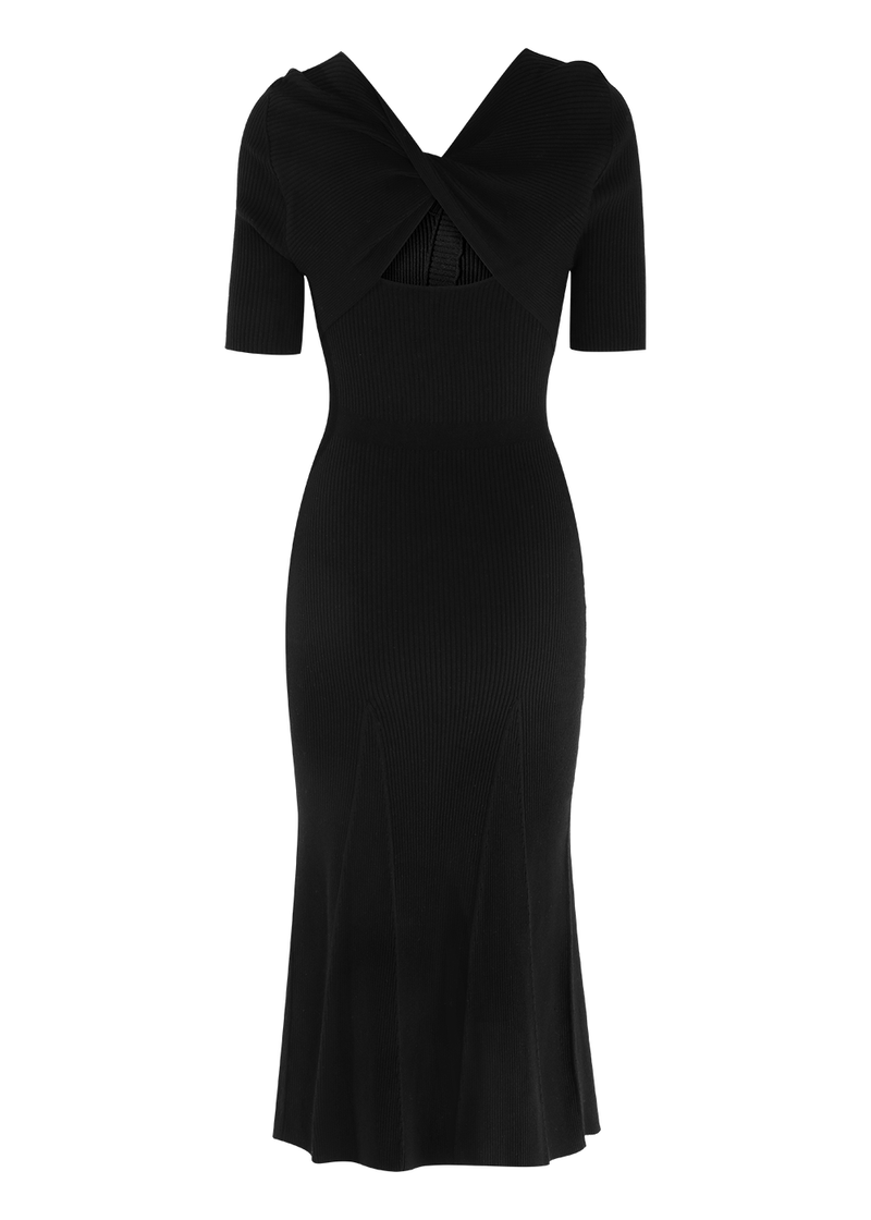 SALAZIA Black Viscose-Polyester Knit Short-Sleeve Dresses