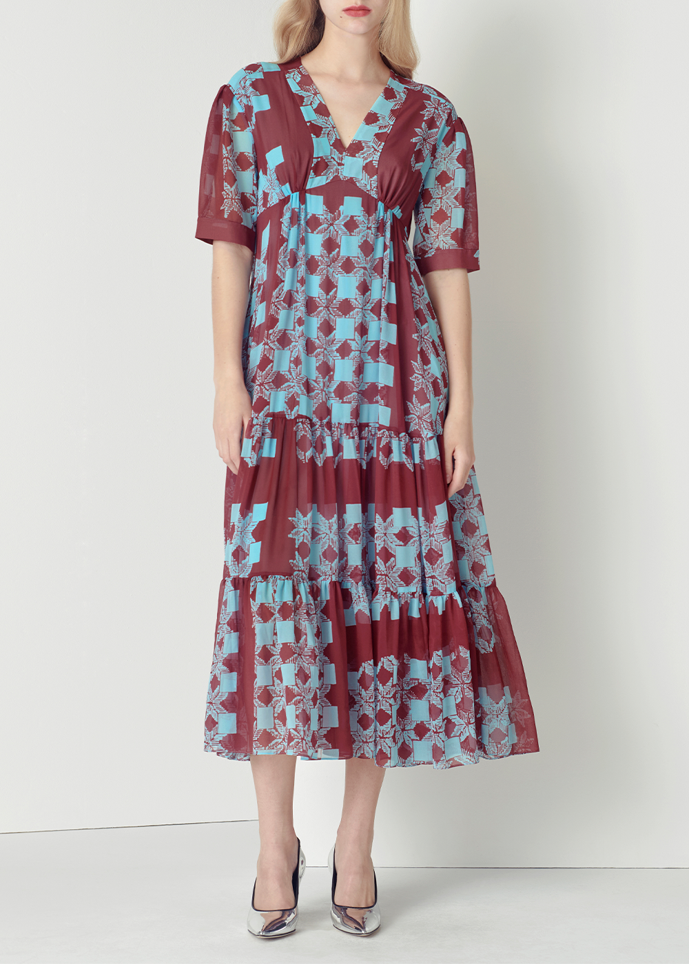 SALAZIA Pink-Blue Deep Red Mosaic Dresses