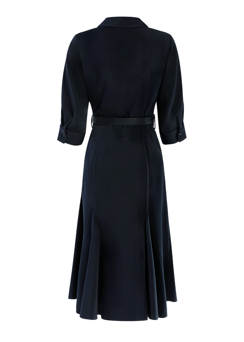 SALAZIA Deep Blue Polyester Long-Sleeve Dresses