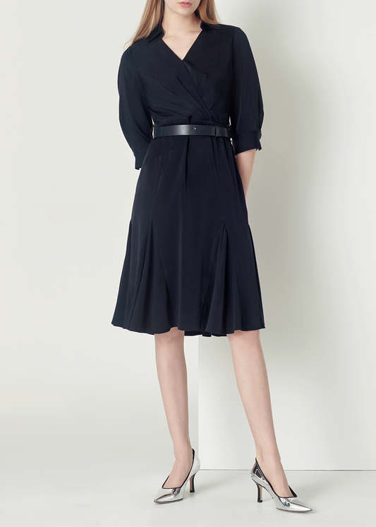 SALAZIA Deep Blue Polyester Long-Sleeve Dresses