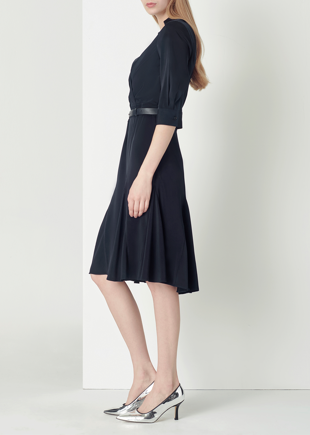SALAZIA Deep Blue Polyester Long-Sleeve Dresses