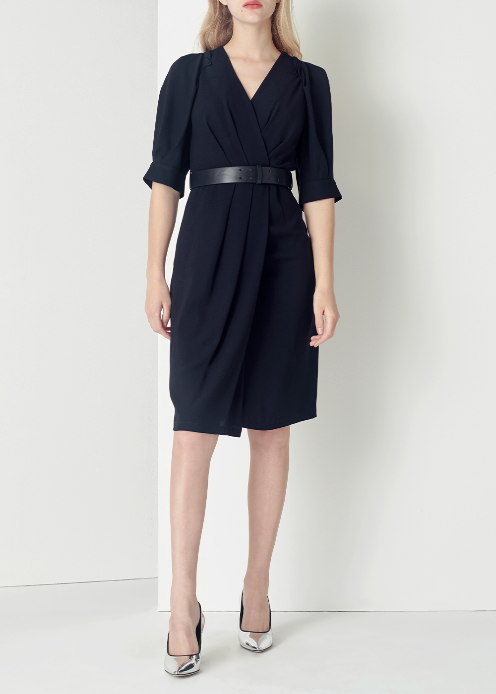 SALAZIA Deep Blue Acrylic-Blend Short-Sleeve Dresses