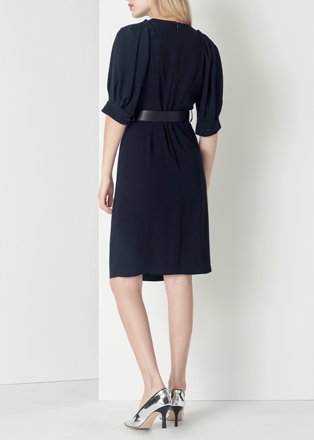 SALAZIA Deep Blue Acrylic-Blend Short-Sleeve Dresses