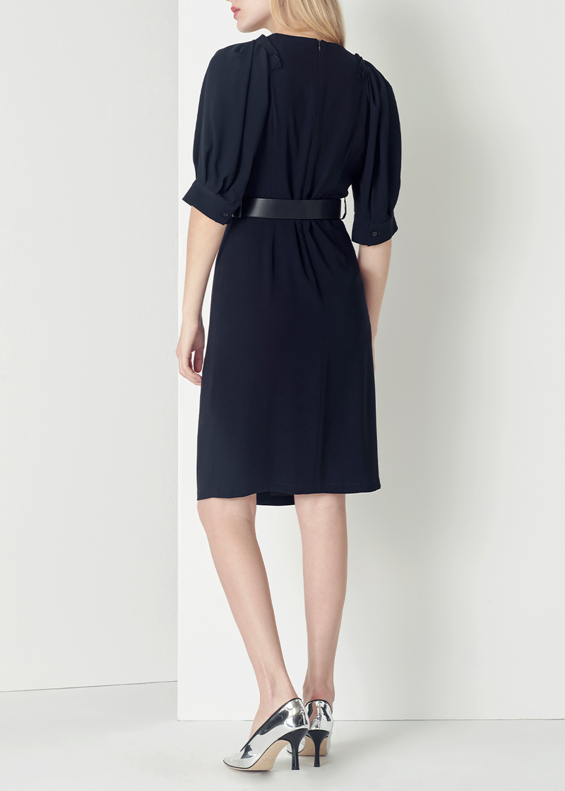 SALAZIA Deep Blue Acrylic-Blend Short-Sleeve Dresses