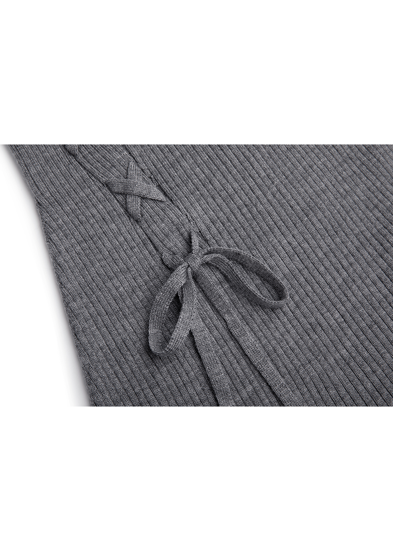 SALAZIA Gray Wool Knit Long-Sleeve Dresses