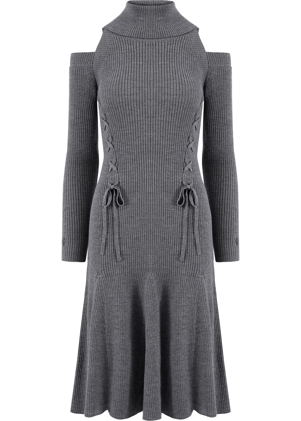 SALAZIA Gray Wool Knit Long-Sleeve Dresses