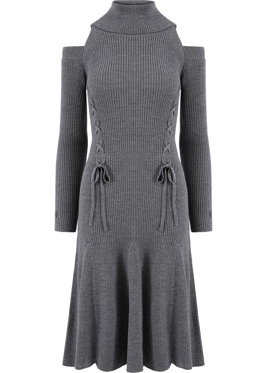 SALAZIA Gray Wool Knit Long-Sleeve Dresses
