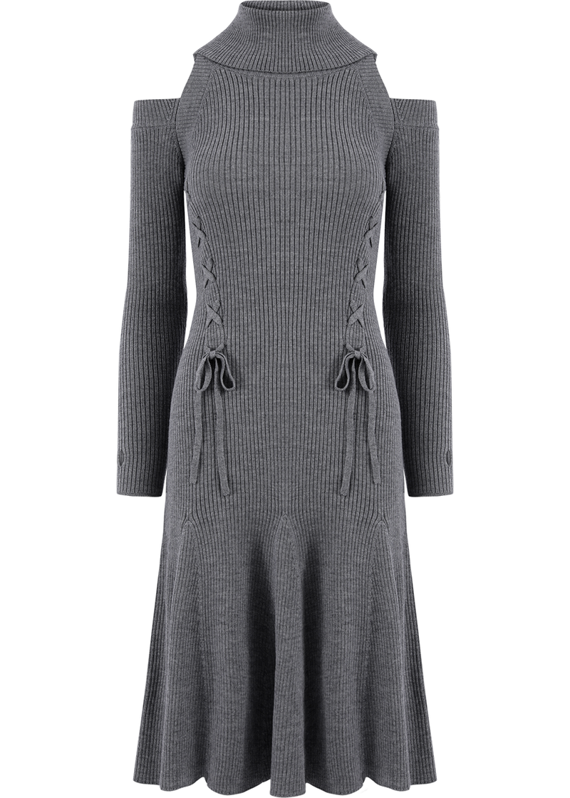 SALAZIA Gray Wool Knit Long-Sleeve Dresses