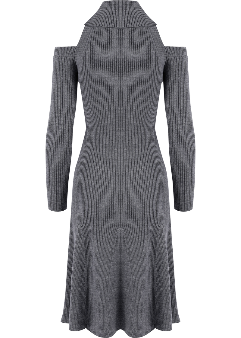 SALAZIA Gray Wool Knit Long-Sleeve Dresses