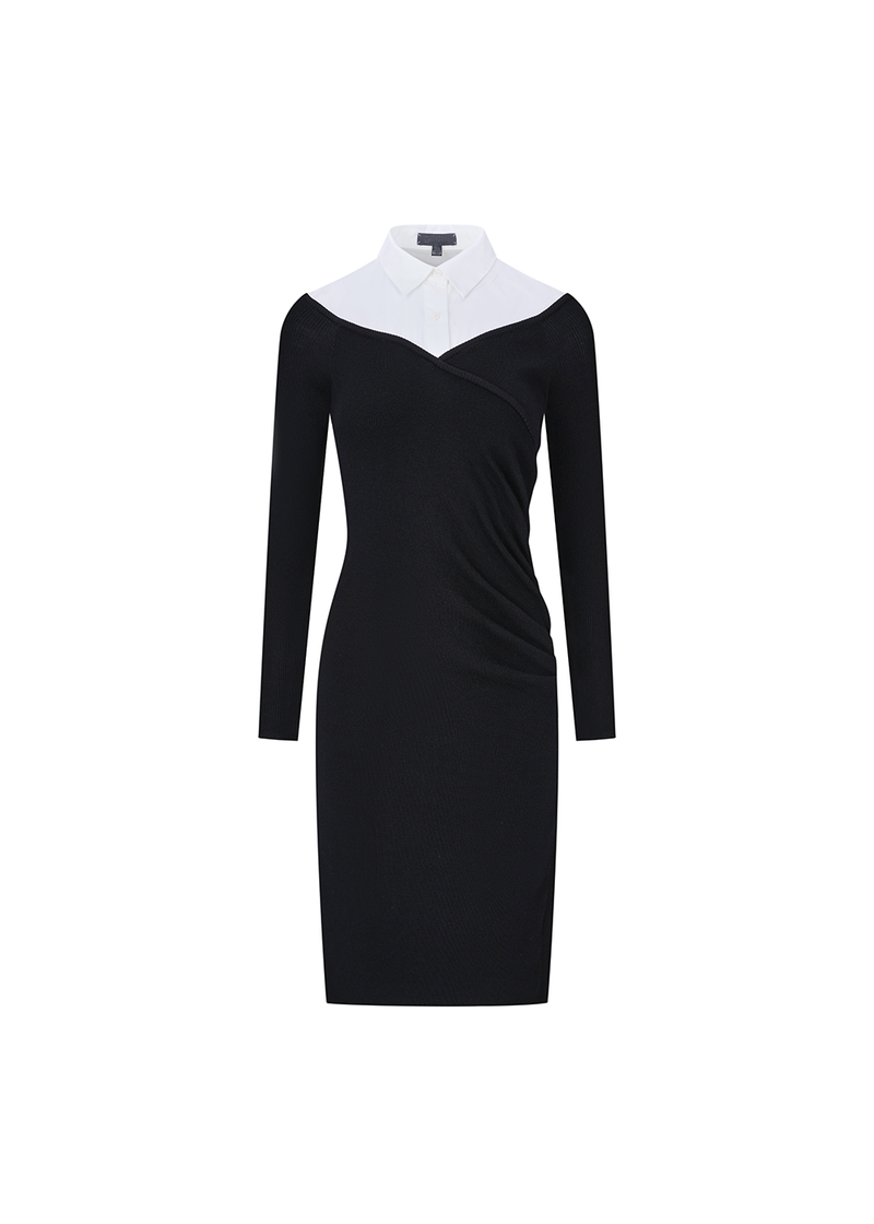 SALAZIA Black-White Contrast Knit Dresses
