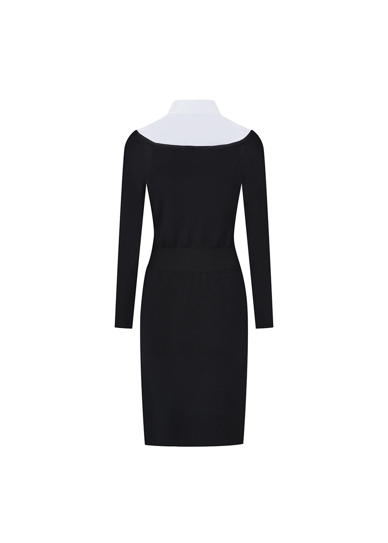 SALAZIA Black-White Contrast Knit Dresses