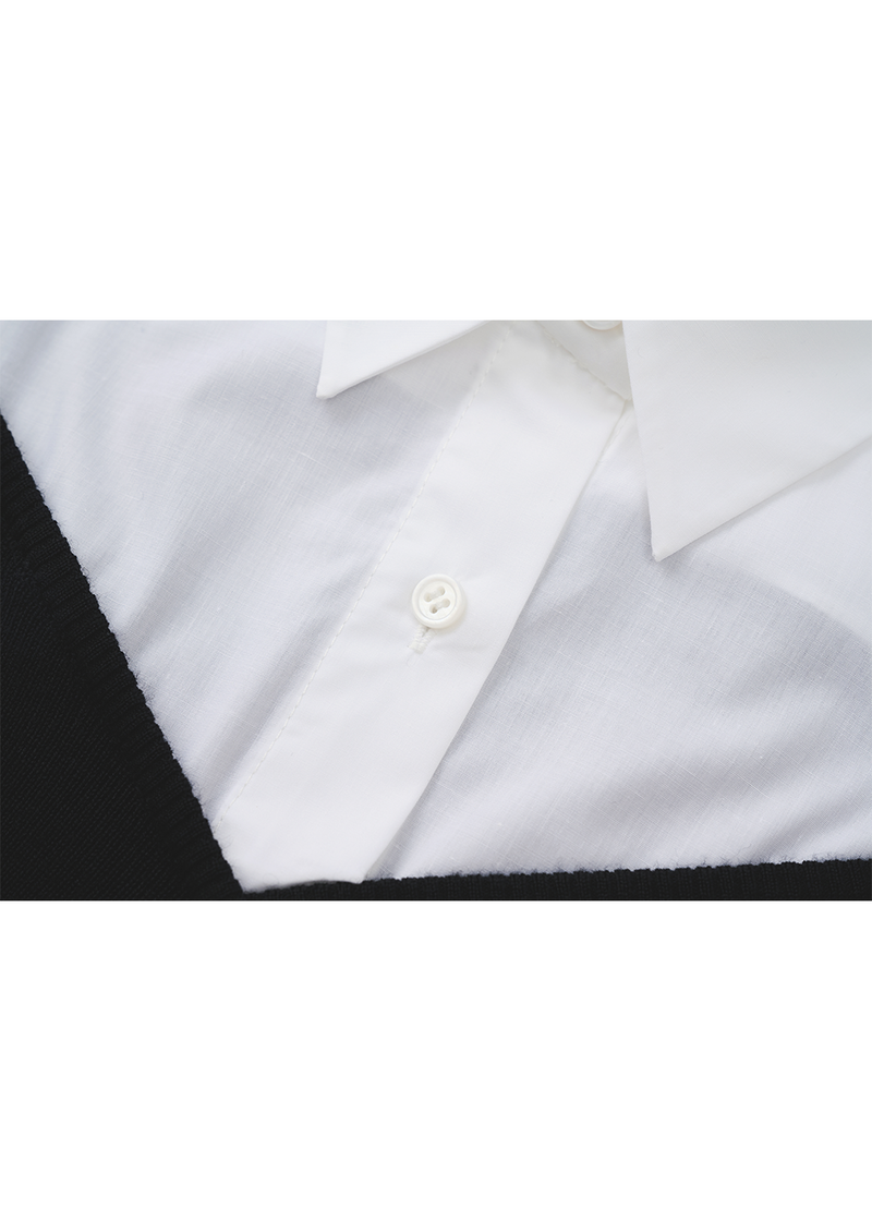 SALAZIA Black-White Contrast Knit Dresses