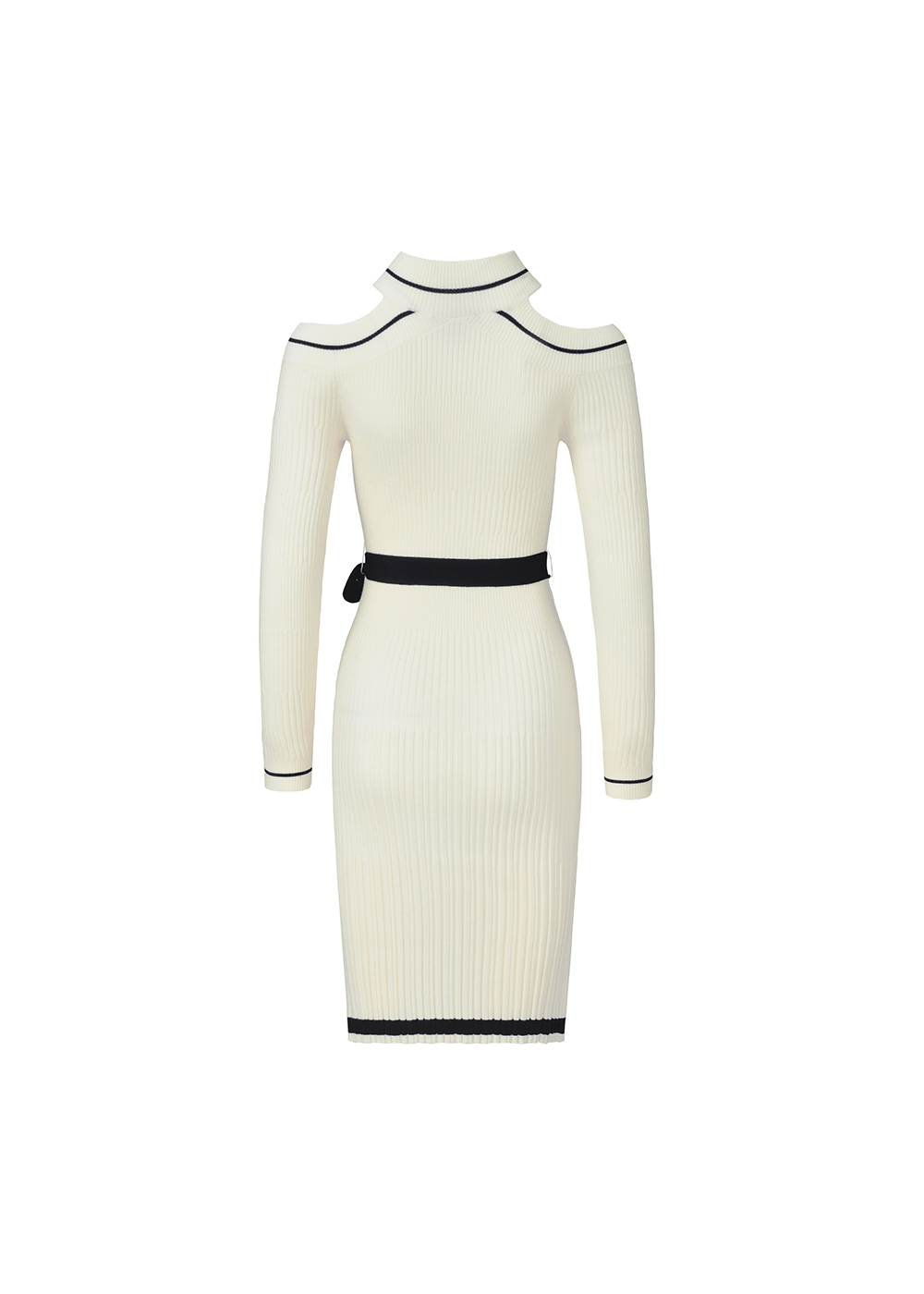 SALAZIA Black-White Colorblock Wool Knit Dresses
