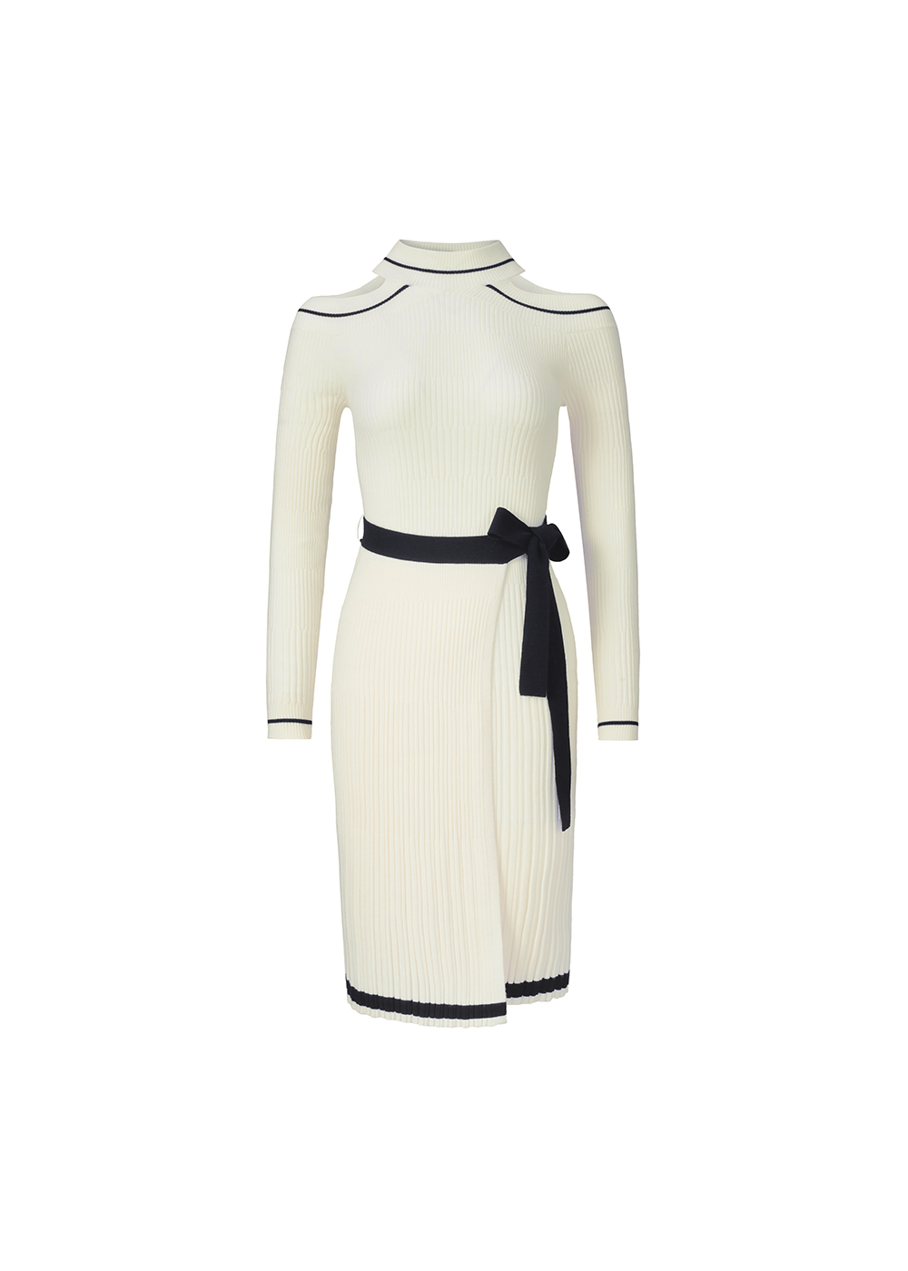 SALAZIA Black-White Colorblock Wool Knit Dresses