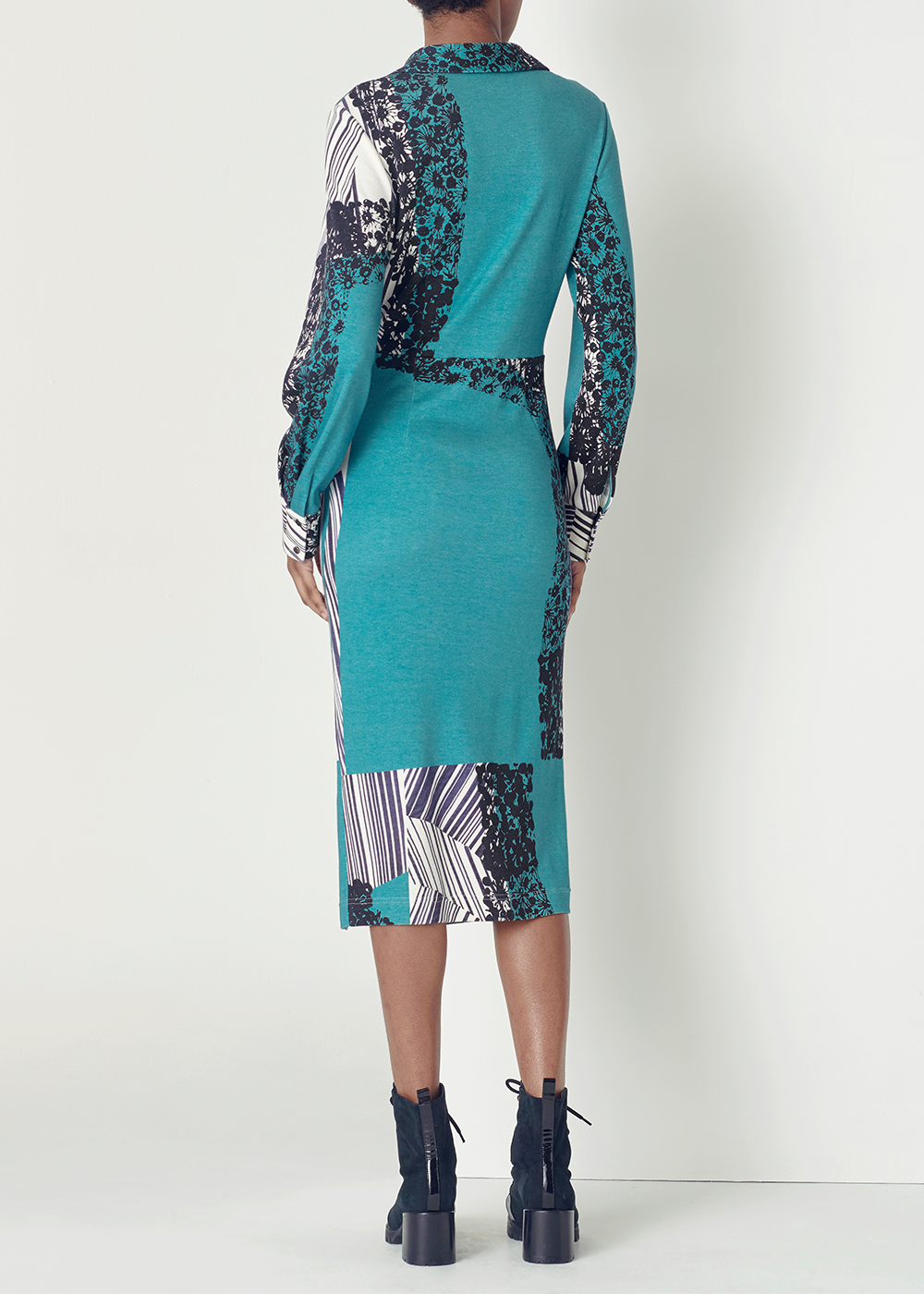 SALAZIA Turquoise Black-White Print Cotton-Modal Dresses