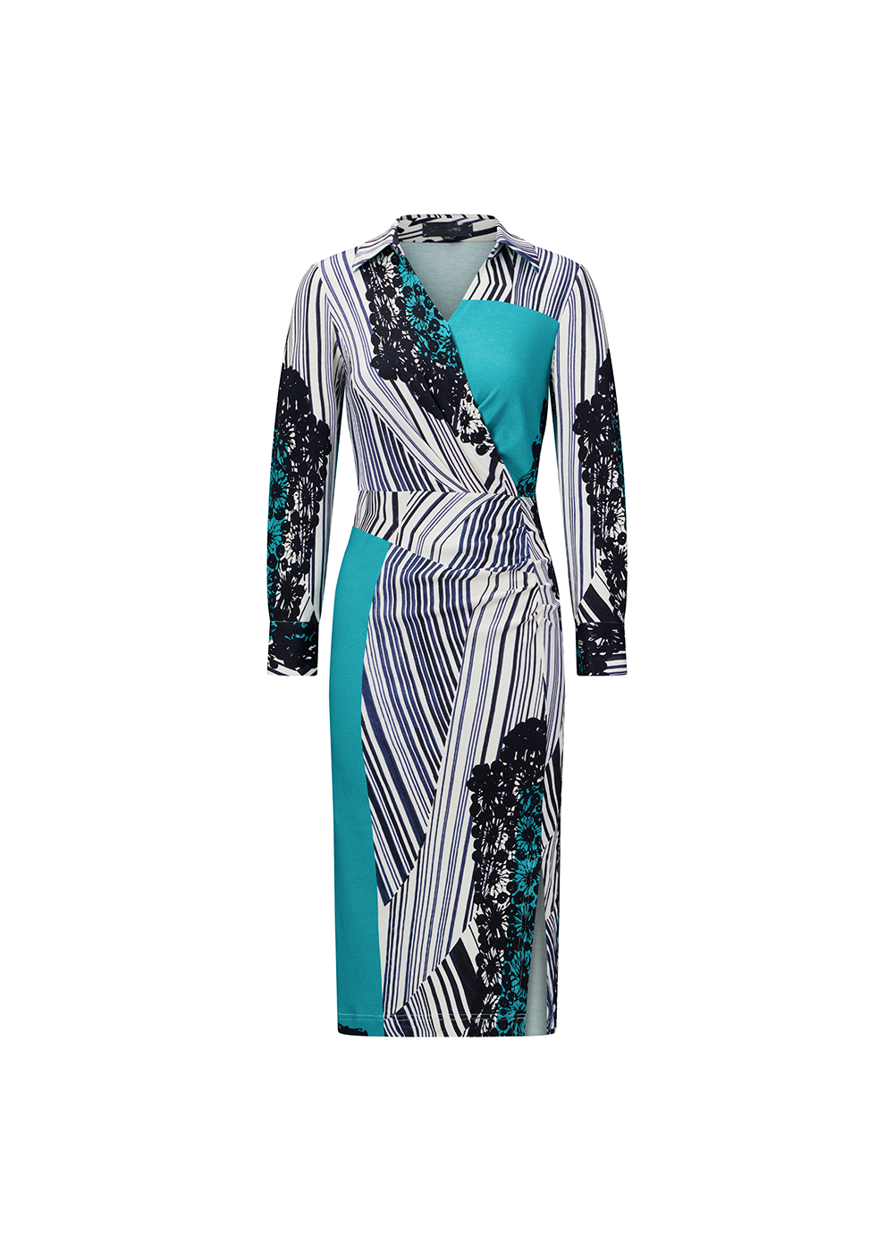 SALAZIA Turquoise Black-White Print Cotton-Modal Dresses