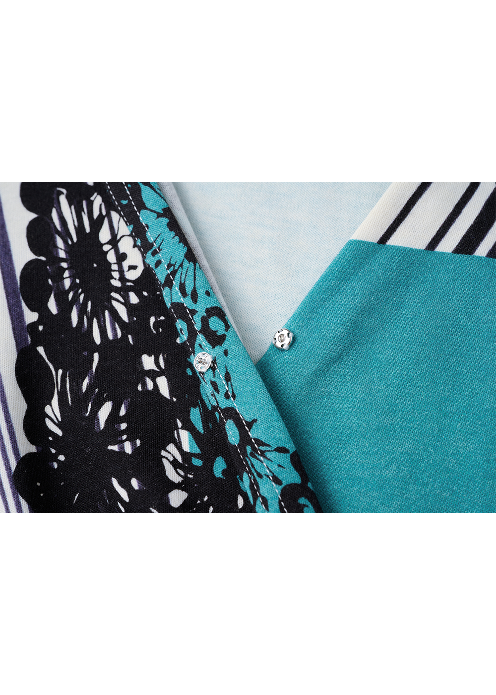 SALAZIA Turquoise Black-White Print Cotton-Modal Dresses