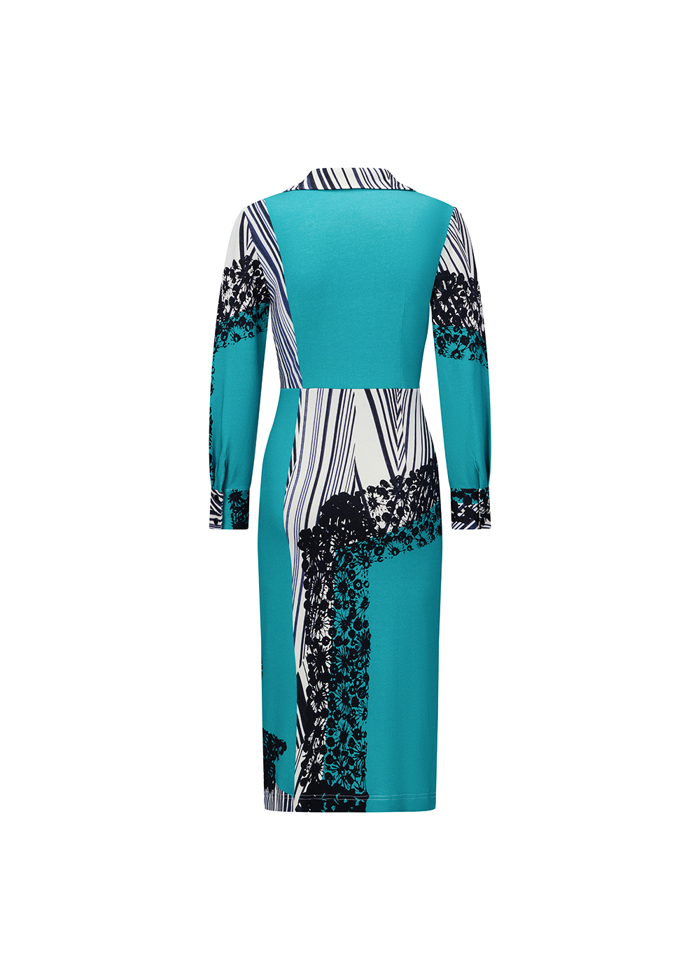 SALAZIA Turquoise Black-White Print Cotton-Modal Dresses