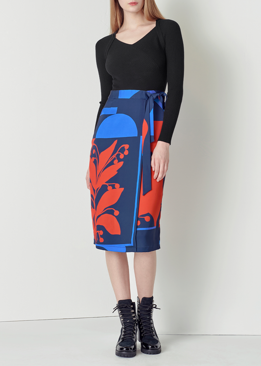SALAZIA Deep Sea Red Flower Wool-Blend Dresses