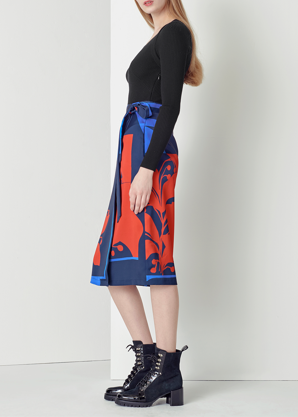 SALAZIA Deep Sea Red Flower Wool-Blend Dresses