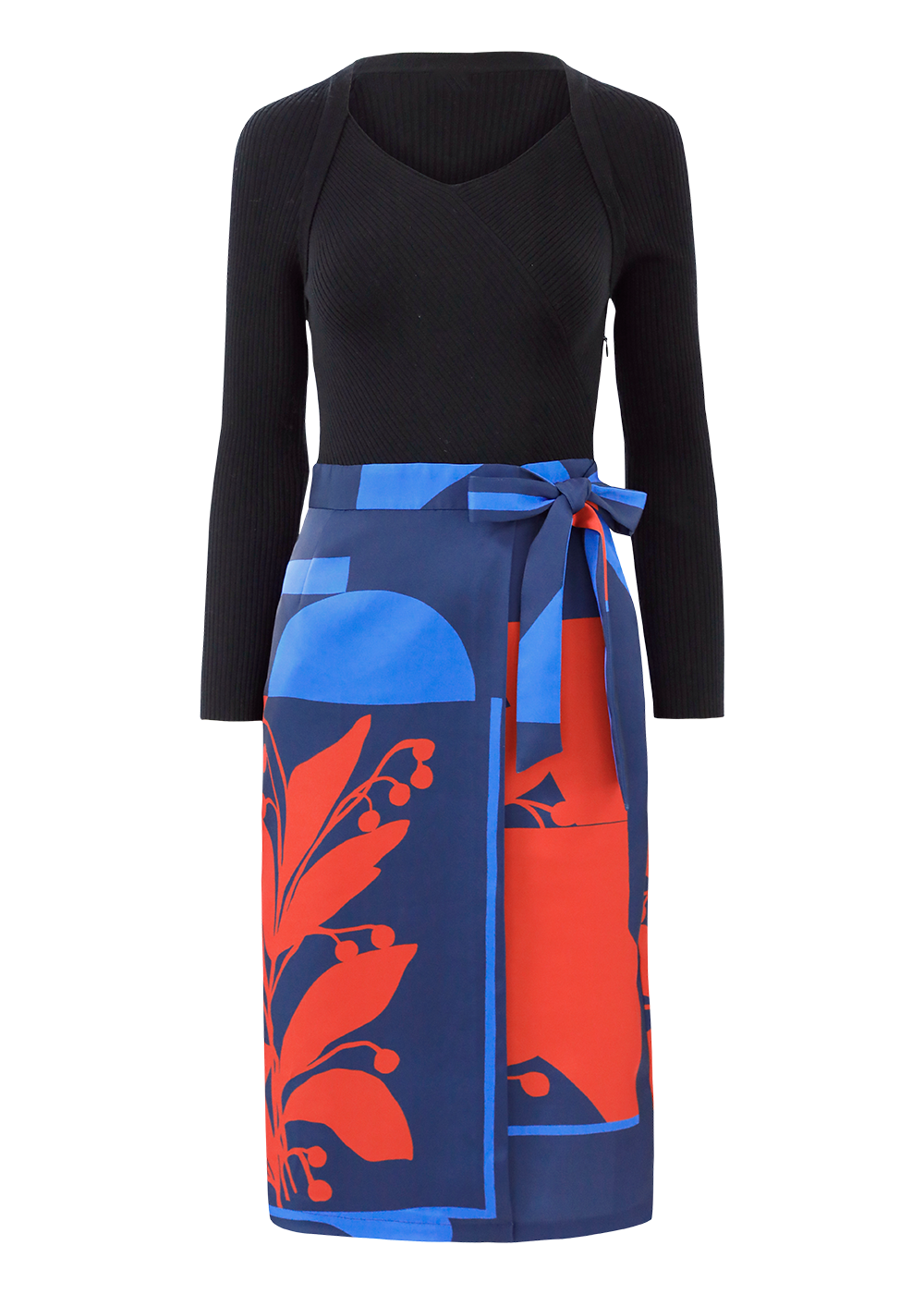 SALAZIA Deep Sea Red Flower Wool-Blend Dresses