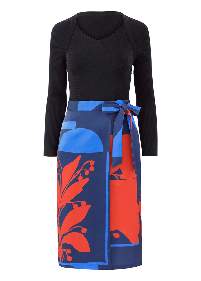 SALAZIA Deep Sea Red Flower Wool-Blend Dresses