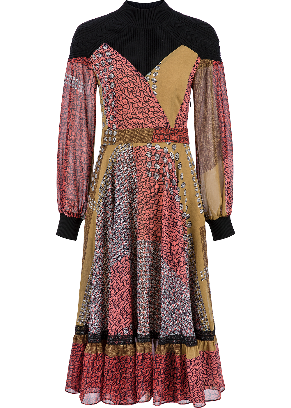 SALAZIA Yellow-Pink Colorblock Dotted Dresses