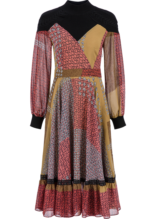 SALAZIA Yellow-Pink Colorblock Dotted Dresses