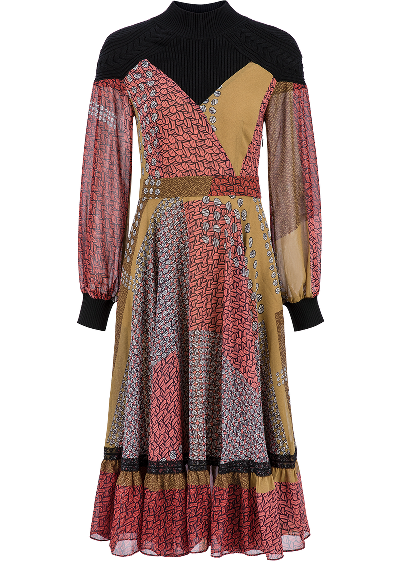 SALAZIA Yellow-Pink Colorblock Dotted Dresses
