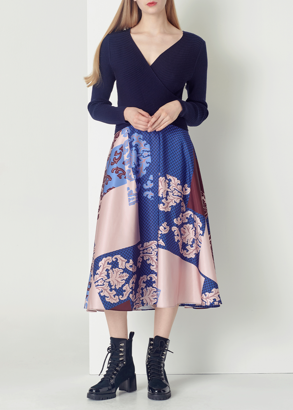 SALAZIA Blue Floral Print Fit-and-Flare Dresses