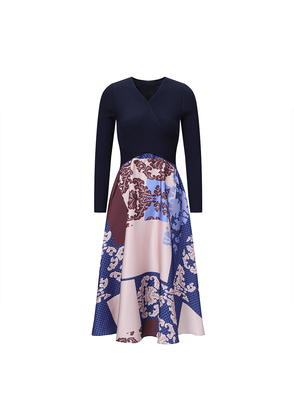 SALAZIA Blue Floral Print Fit-and-Flare Dresses
