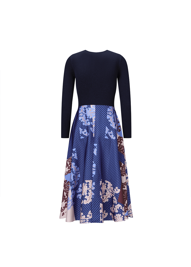 SALAZIA Blue Floral Print Fit-and-Flare Dresses