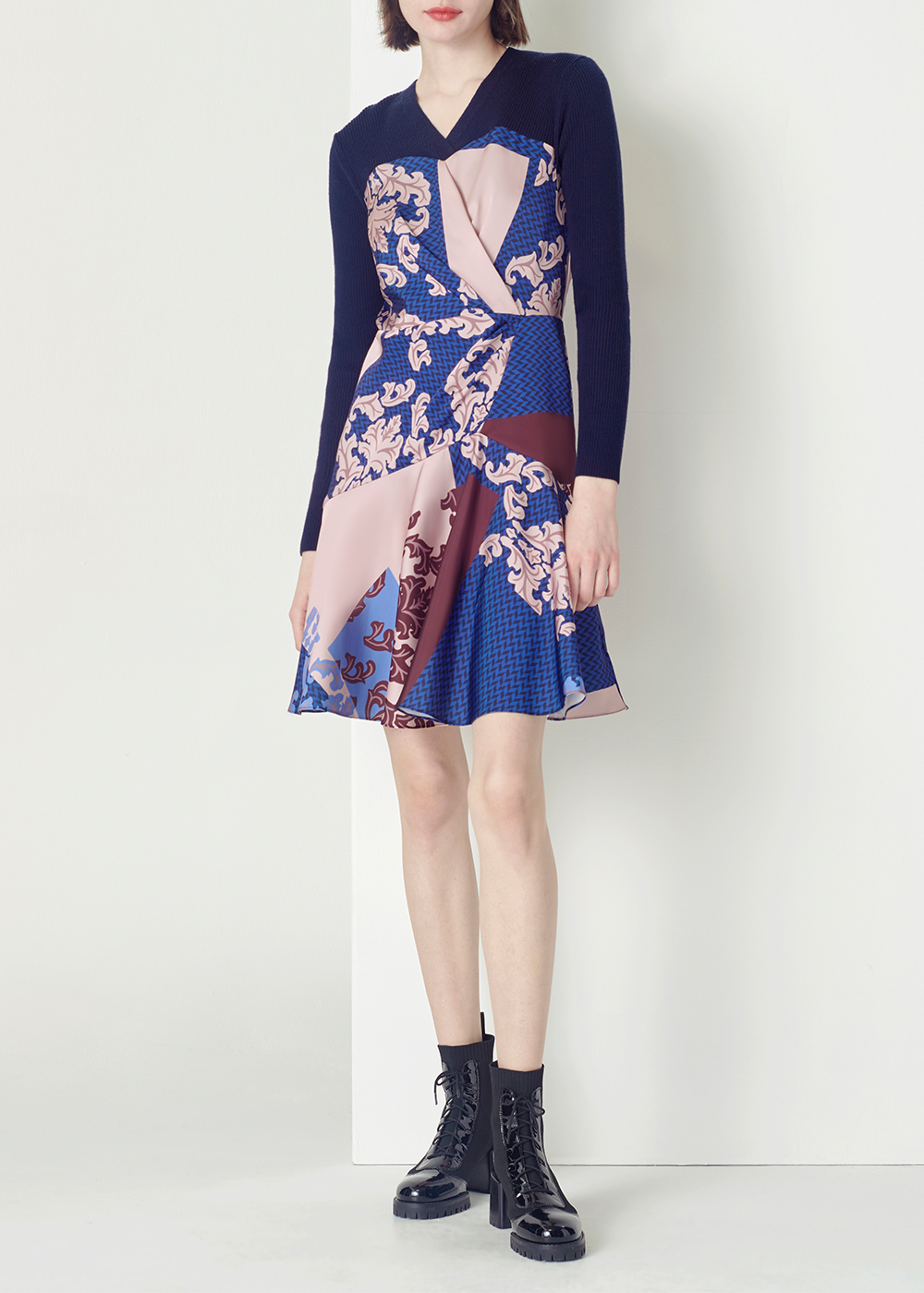 SALAZIA Blue-Pink Floral Wool Blend Dresses