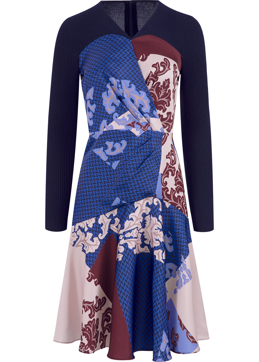 SALAZIA Blue-Pink Floral Wool Blend Dresses
