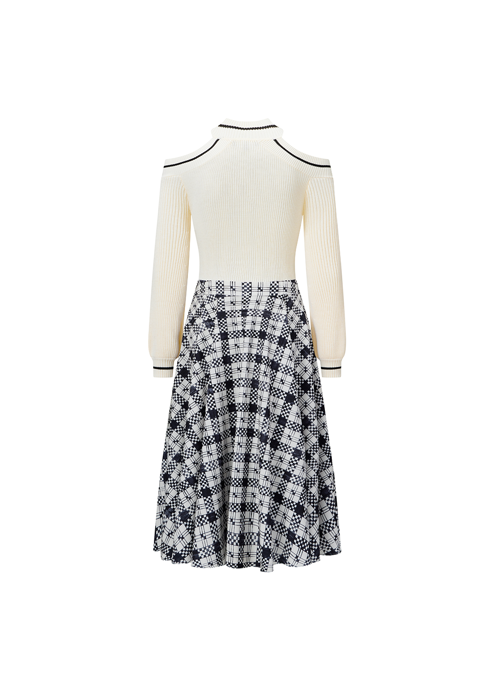 SALAZIA Black-White Check Wool Blend Dresses