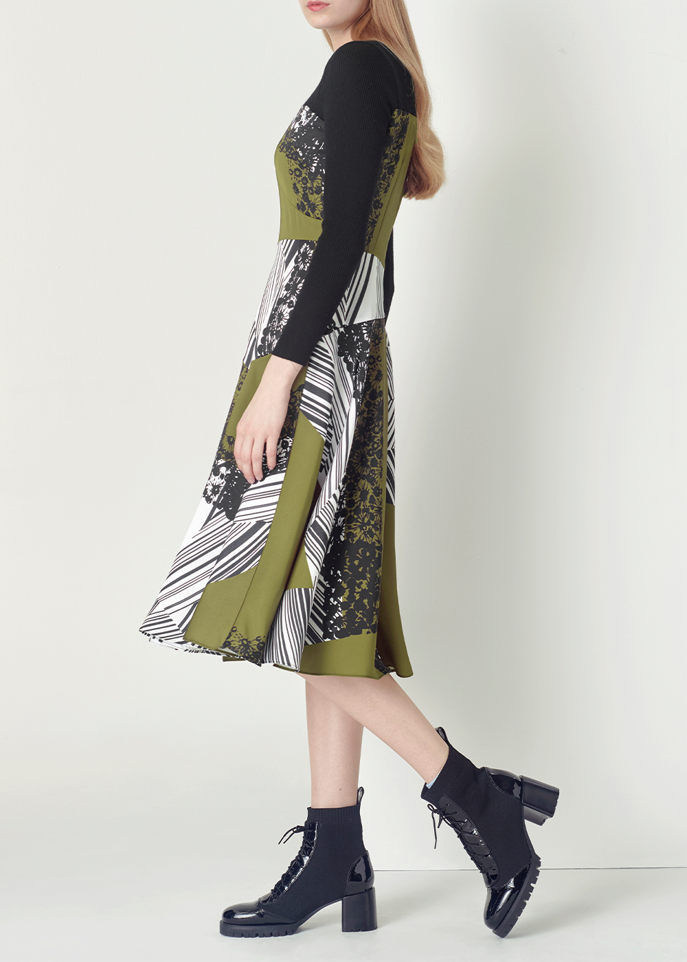 SALAZIA Camel-Black White Print Dresses