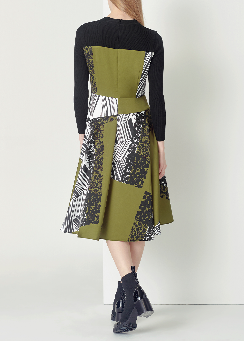 SALAZIA Camel-Black White Print Dresses