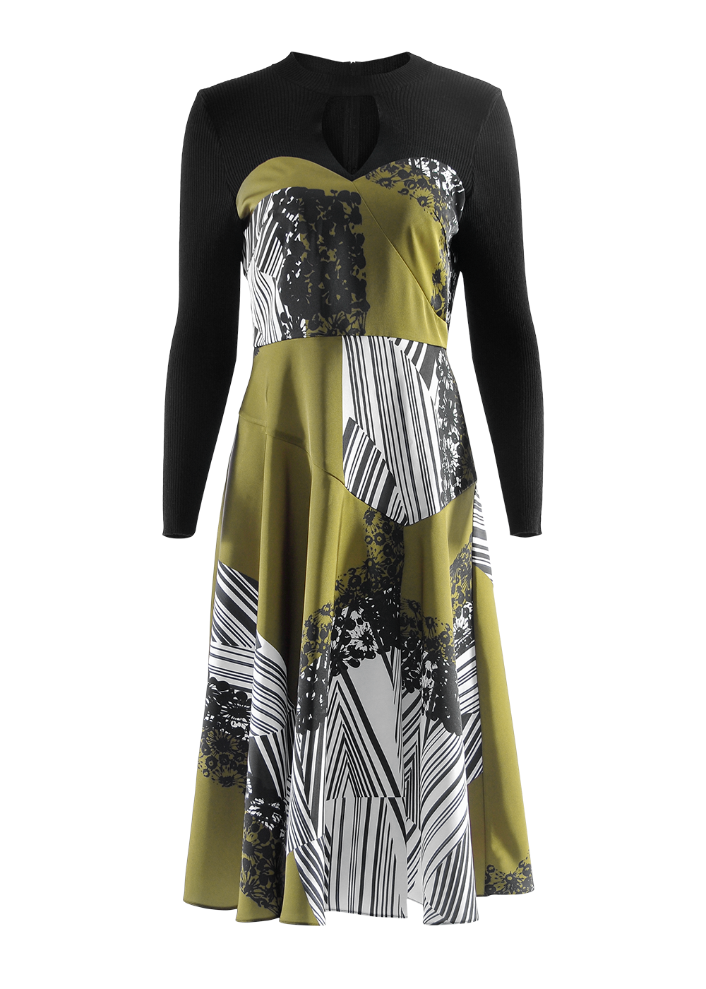 SALAZIA Camel-Black White Print Dresses
