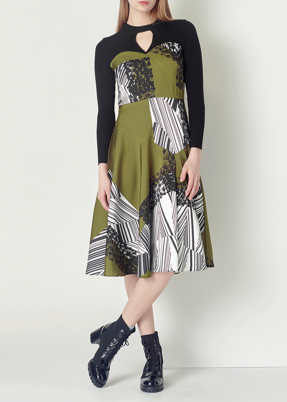 SALAZIA Camel-Black White Print Dresses