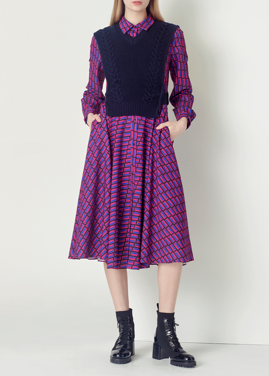 SALAZIA Blue-Red Color Block Dresses
