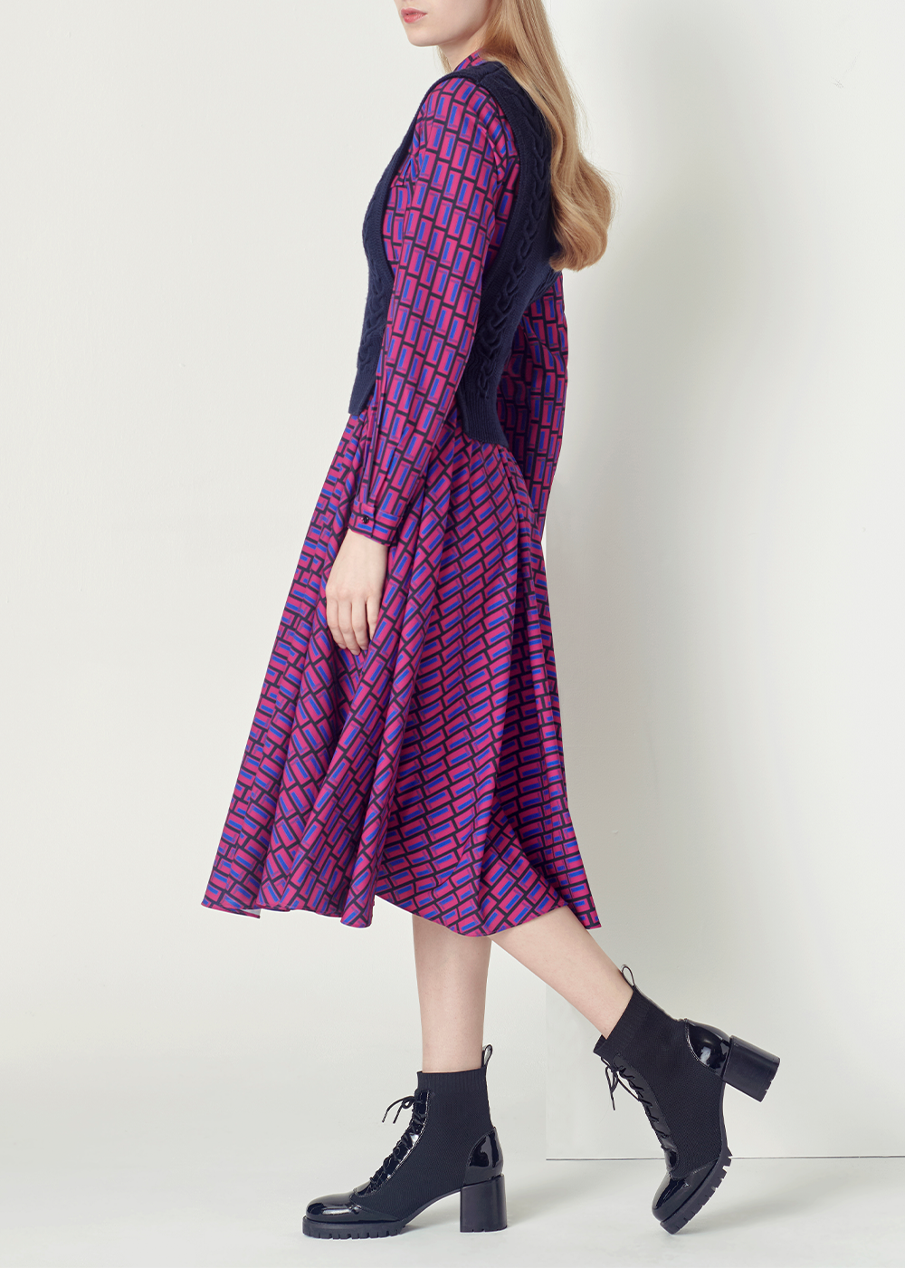 SALAZIA Blue-Red Color Block Dresses