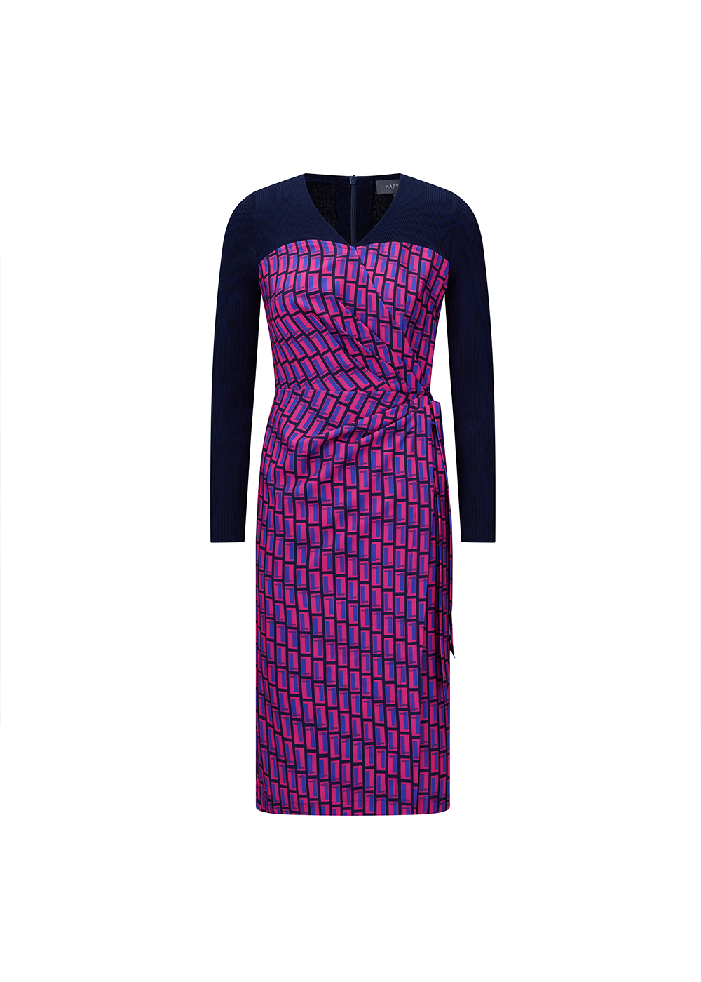 SALAZIA Blue-Red Colorblock Long-Sleeve Dresses