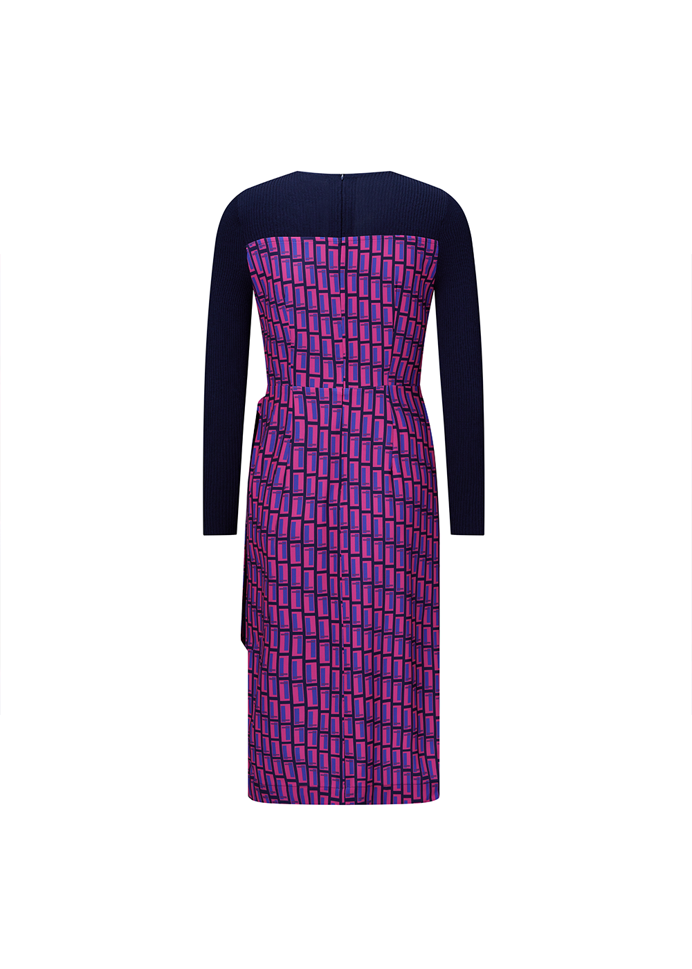 SALAZIA Blue-Red Colorblock Long-Sleeve Dresses