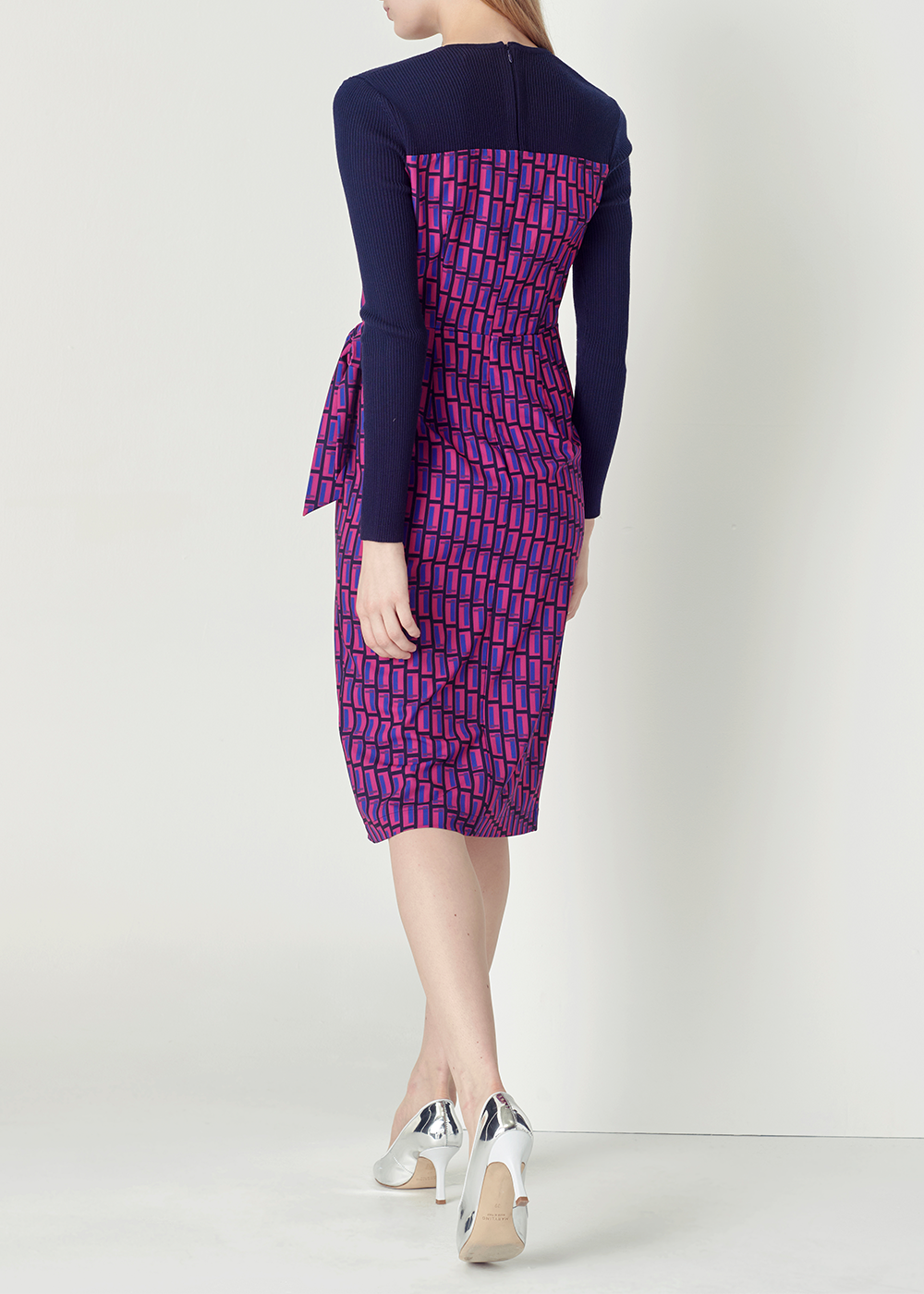 SALAZIA Blue-Red Colorblock Long-Sleeve Dresses