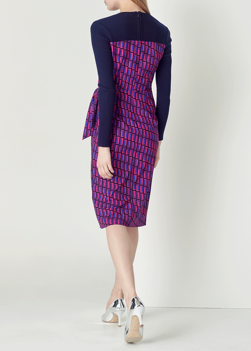 SALAZIA Blue-Red Colorblock Long-Sleeve Dresses