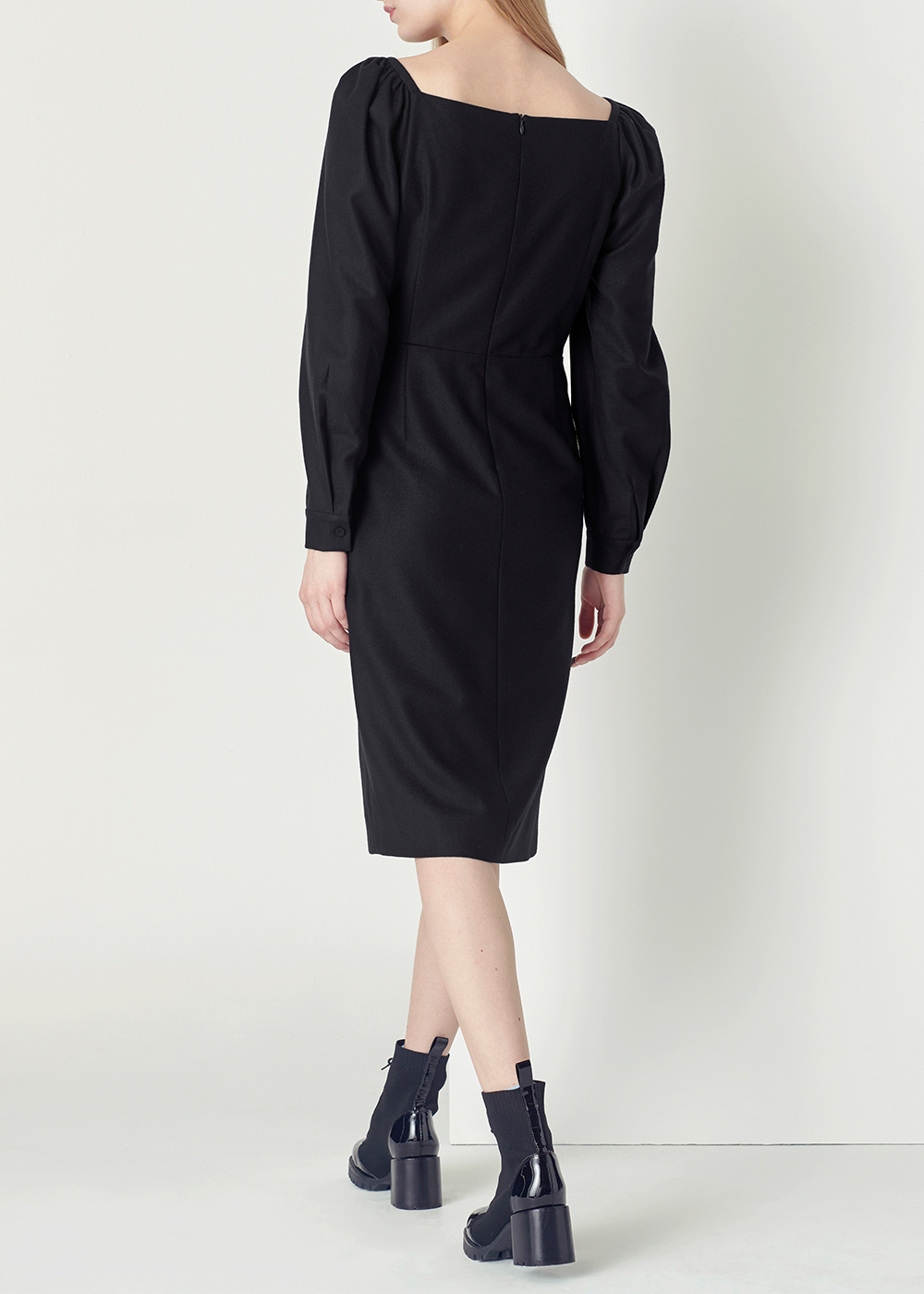 SALAZIA Black Wool Fit-and-Flare Dresses